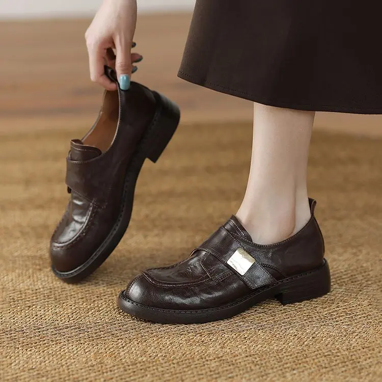 Leather loafers inside and out all leather single shoes British style small leather shoes fashion single shoes Footwear Boy Office Work Comfort