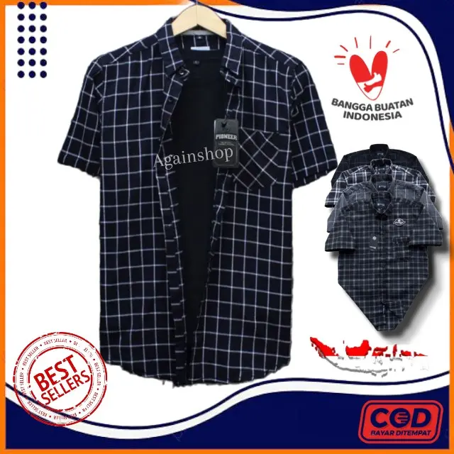 Againshop Kemeja Flanel Lengan Pendek Hem Kasual Casual Pria Dewasa  Kualitas Premium Baju Standar Distro