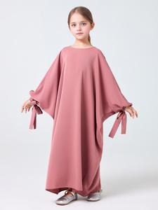 Girl's Solid Color Dress, Casual Long Sleeve Crew Neck Dress for Daily Wear, Kids Clothes for All Seasons, Spring Summer Dress