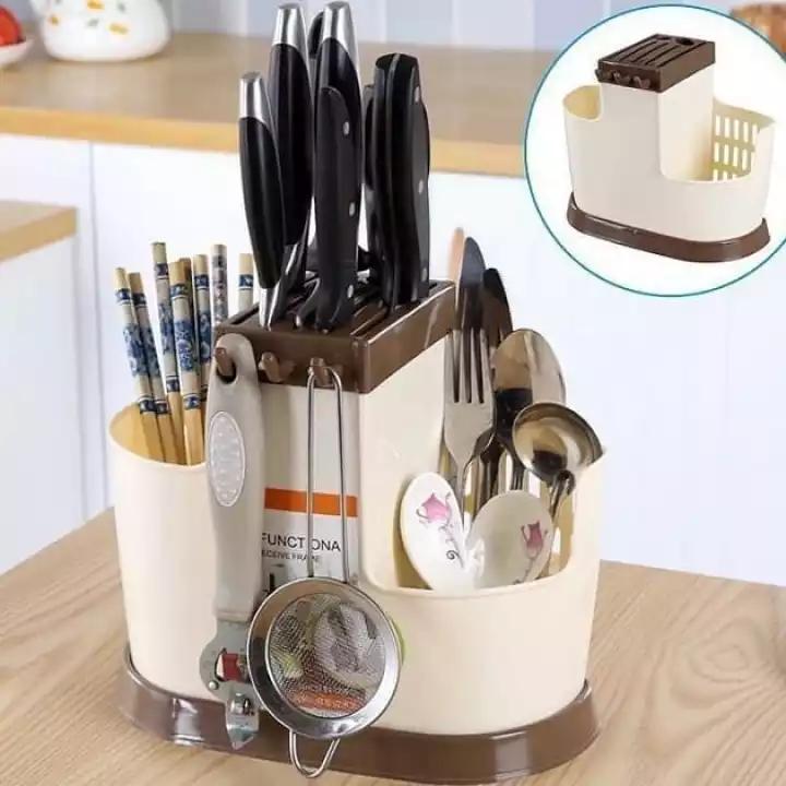 Ống Để Đũa Thìa Có Móc Treo Kèm Khay Cắm Dao Kéo. Sản Phẩm Nhựa Cao Cấp/Khay để dụng cụ nhà bếp