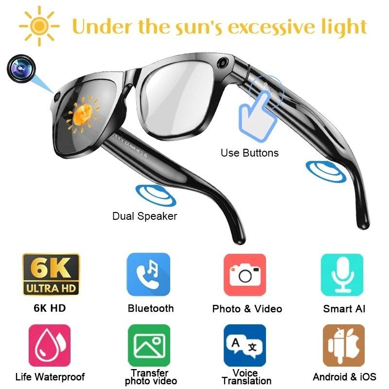 6K HD AI Smart Glasses Photochromic Multifunction Bluetooth Calling Voice Assistant Music Player Translate Camera 2026 - Image 4