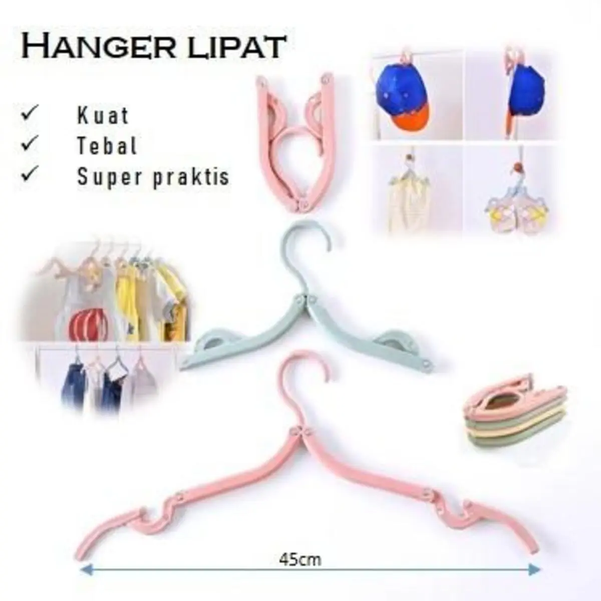 hanger / gantungan jemuran baju lipat travel portable multifungsi Besi Hijau