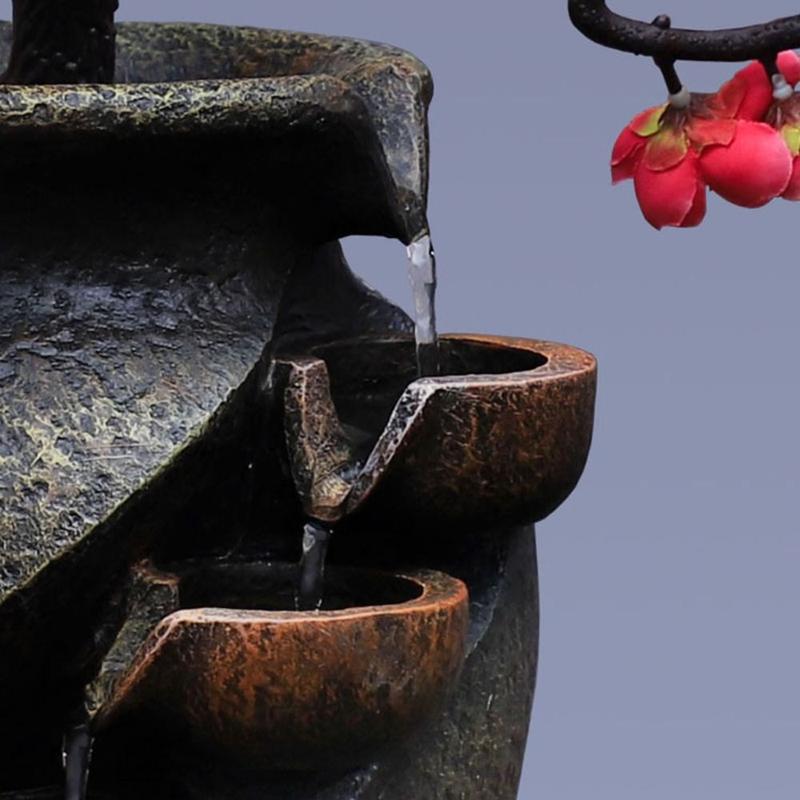 New Resin Indoor FengShui Ornaments Water Fountain 15.7in Flower Vase Waterfall Fountain with Simulated Decorative Trees Indoor Waterfall Study Office Tea Room 5