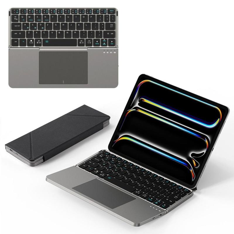 Bàn Phím Bluetooth Gấp Gọn, Chất Lượng Cao, Phong Cách Sang Trọng Và Sang Trọng, Với Bàn Di Chuột, Giá Đỡ Điện Thoại PC, Bàn Phím Có Thể Gập Lại, Không Dây, Bàn Phím Máy Tính Bảng Bằng Da PU, Thích Hợp Cho iOS / Android / Windows / Mac, Chic et Charme2