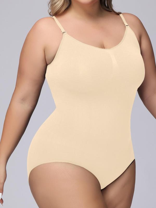 Plus Size Plain Adjustable Strap Shapewear Bodysuit, Summer Clothes, Casual Open Crotch Design Cami Bodysuit for Daily Wear, Women's Shapewear, Shapewear for Women 4