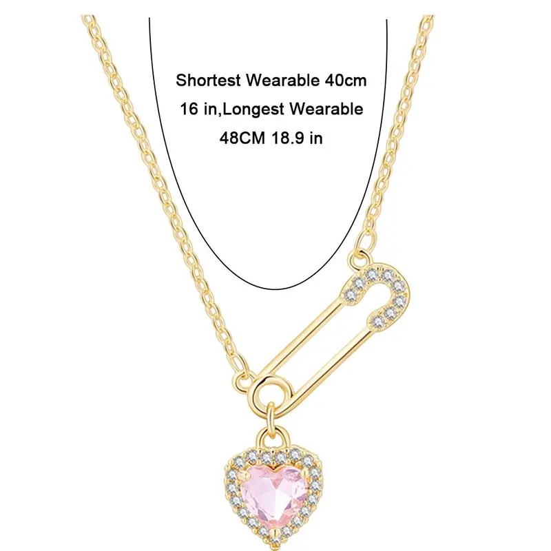 Vòng Cổ Choker Mặt Dây Chuyền Trái Tim SafetyPin, Màu Hồng Lãng Mạn, Ý Tưởng Quà Tặng Lý Tưởng Cho Các Cặp Đôi, R9V4 8