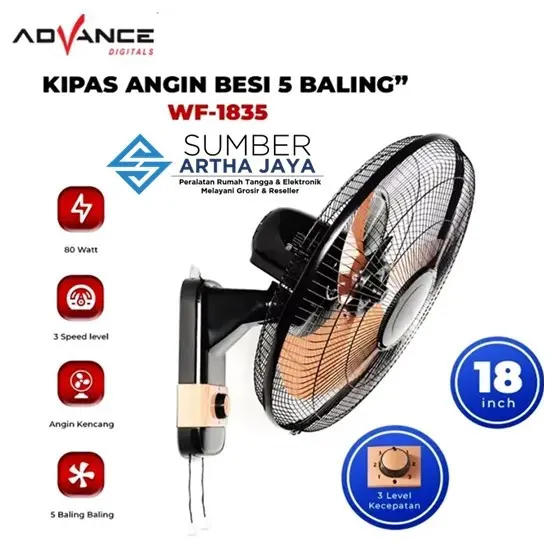 ADVANCE Wall Fan / Kipas Angin Dinding 18" WF-1835 - 5 Baling Besi, 3 Kecepatan 2