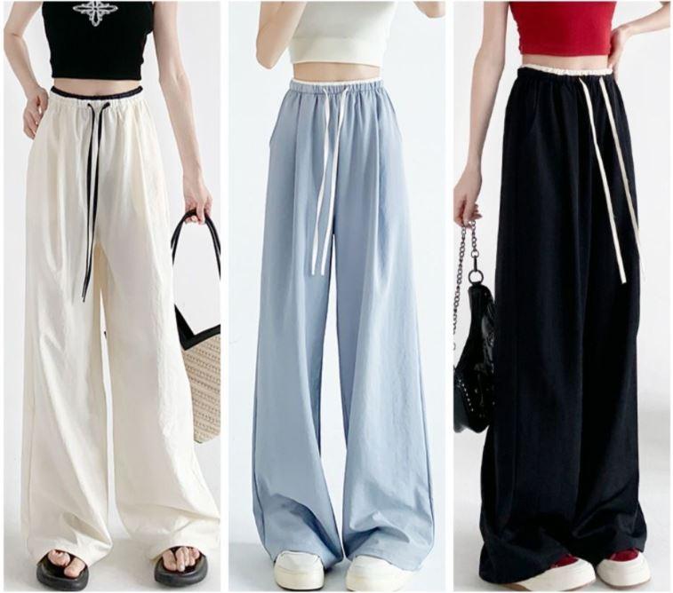 HKC Clouther Quần dài ống rộng nam nữ mùa hè phối cạp kiểu Unisex chất vải gió nhăn thoáng mát phong cách hàn quốc