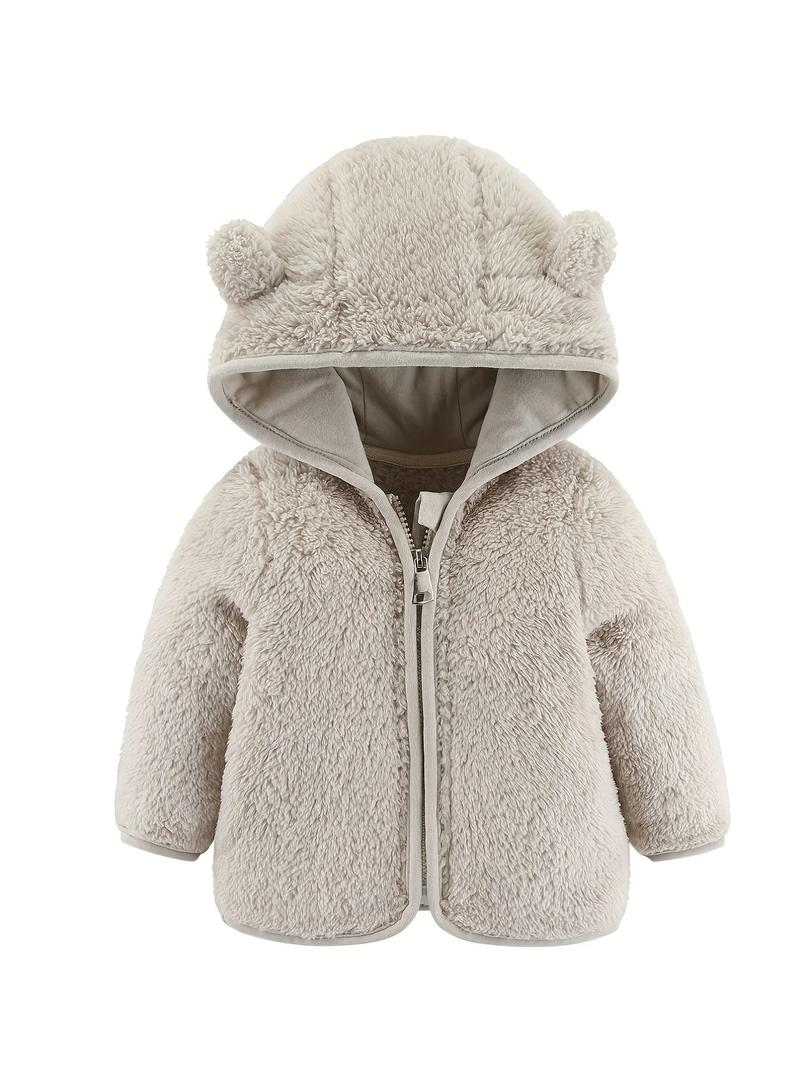 Product Introduction of 0-4 Years Old Spring And Autumn Male And Female Babies Hooded Bear Ears Zipper Warm Long Sleeve Top Solid Color Jacket 5