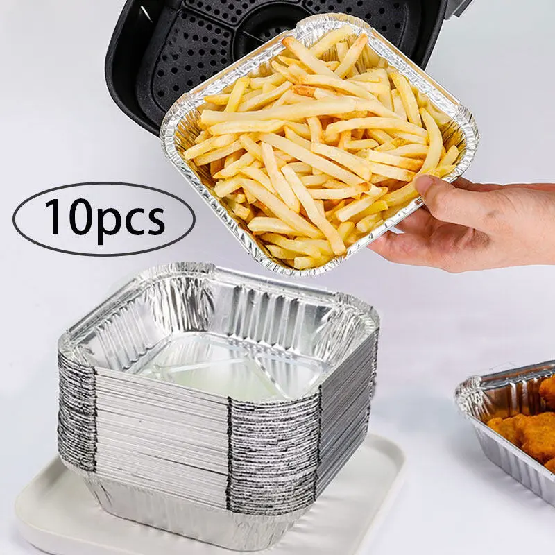 10Pcs Square Air Fryer Baking Tin Box Square Oil-proof Aluminum Foil Tray Non-Stick Baking Mat Kitchen Accessories