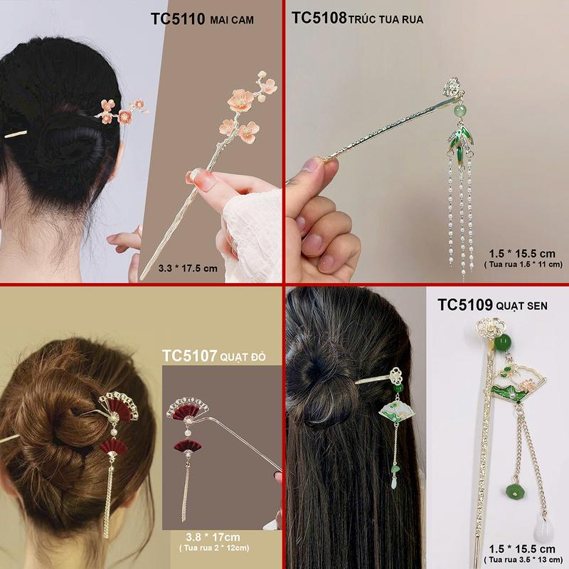 GOTI - Phụ Kiện Tóc Nữ - Trâm Cài Tóc Phong Cách Hán Phục Cổ Trang Kiểu Trâm Hình Quạt Hoa Đính Hạt TC5107