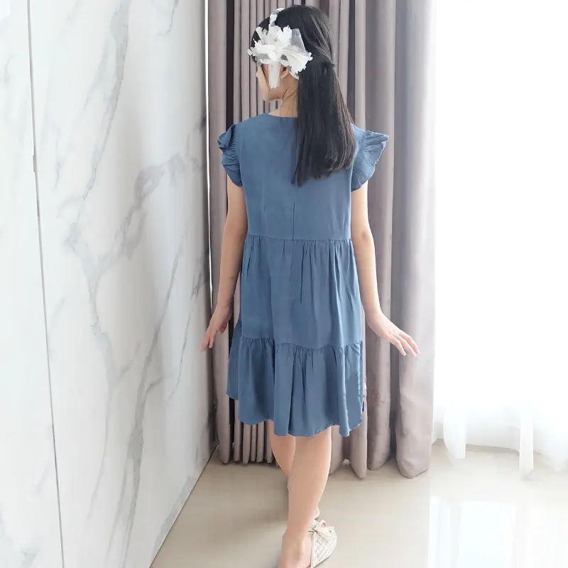 BISA COD Vania Dress Anak Perempuan Rayon Polos 6-15 Tahun 2