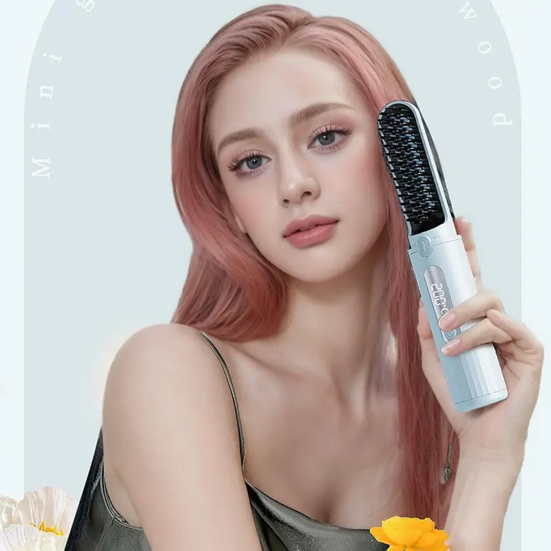Cordless Negative Ions Hair Straightener Brush, 1 Box Portable Mini Hair Straightening Comb, Fast Heating Hair Straightening Brush for Travel 7
