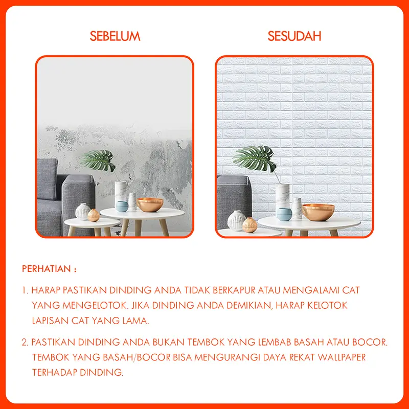 Wallpaper Dinding 3D Foam Motif Batu Bata 70 x 77 cm - Warna Putih 5
