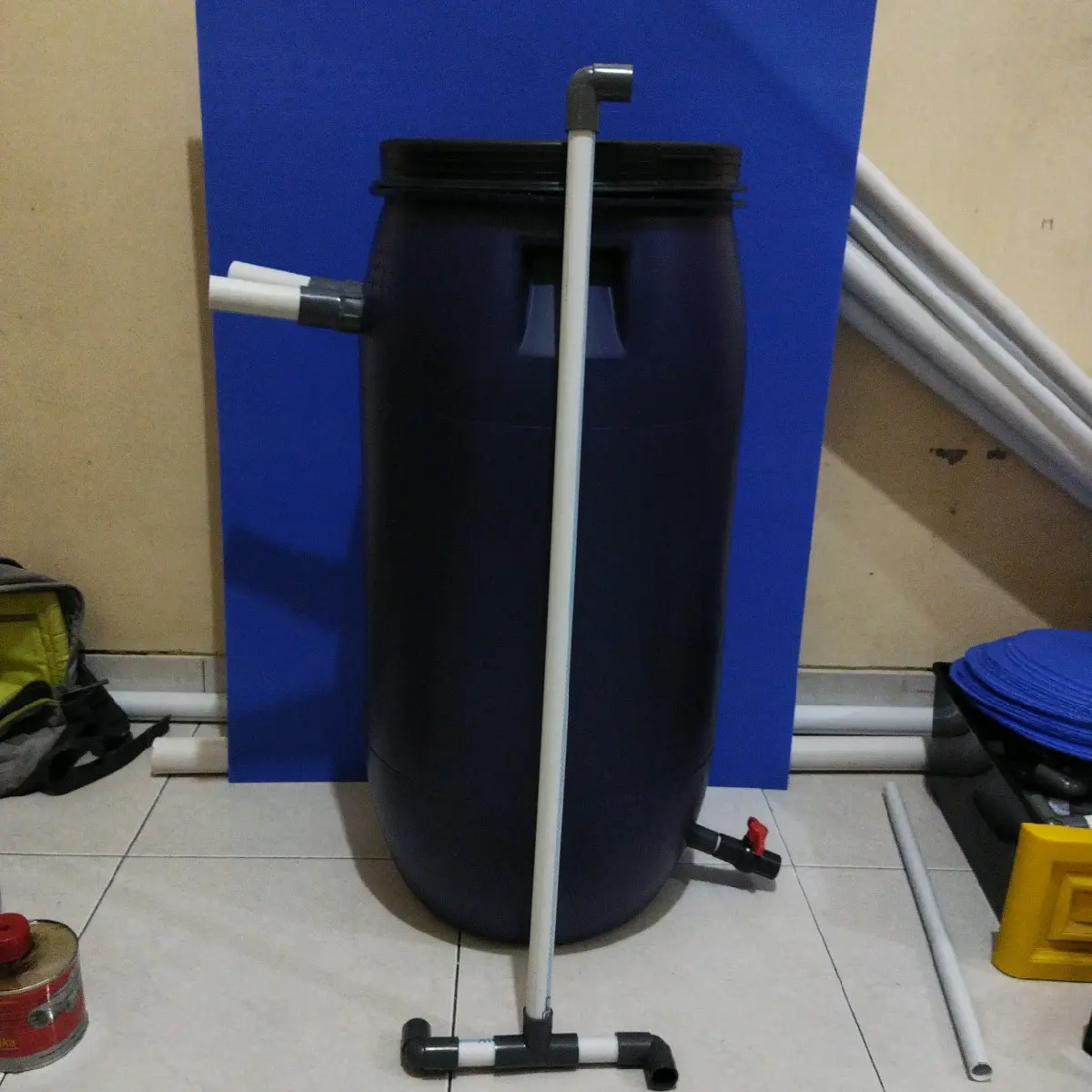 tong filter kolam ikan koi uk 80L, input 1/2 inch, 2 output @1 inch