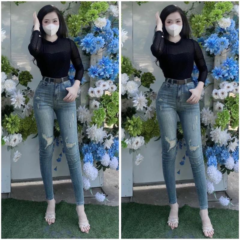 Quần jeans ôm hàng qc cạp cao chiều dài 92cm dành cho nấm nè !!!