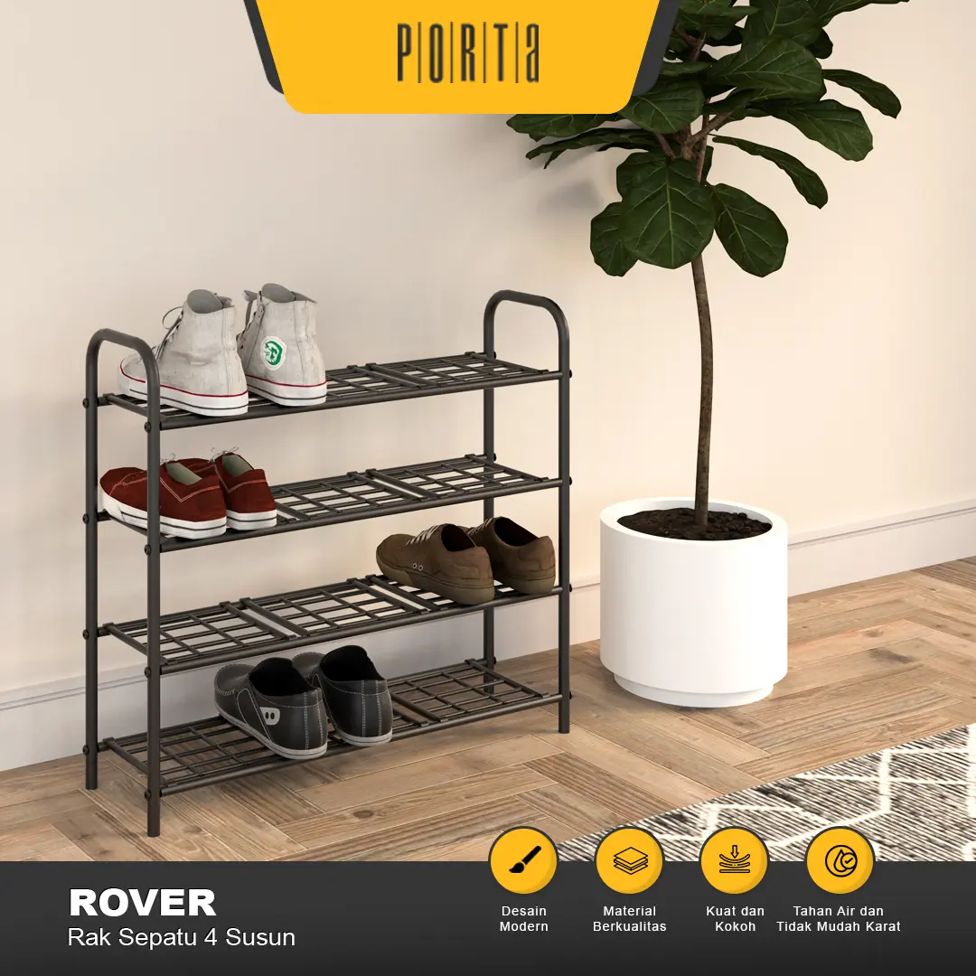 RAK SEPATU SENDAL 4 SUSUN KERANGKA BESI ROVER - PORTA