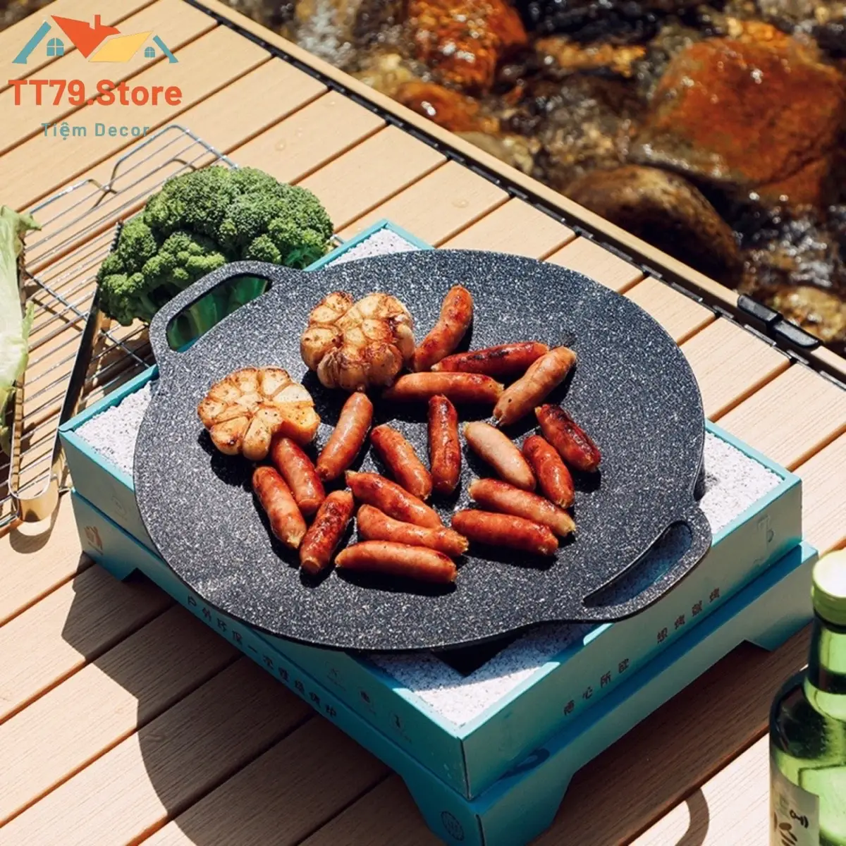 (loại 1) Chảo nướng đá không dầu Hàn Quốc size 34cm Eco,chảo nướng thịt BBQ chống dính dùng