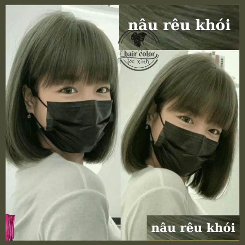 Thuốc nhuộm tóc Xanh rêu khói trầm nhuộm tóc màu xanh rêu đen Đen rêu không cần Thuốc tẩy tóc tặng oxy trợ nhuộm