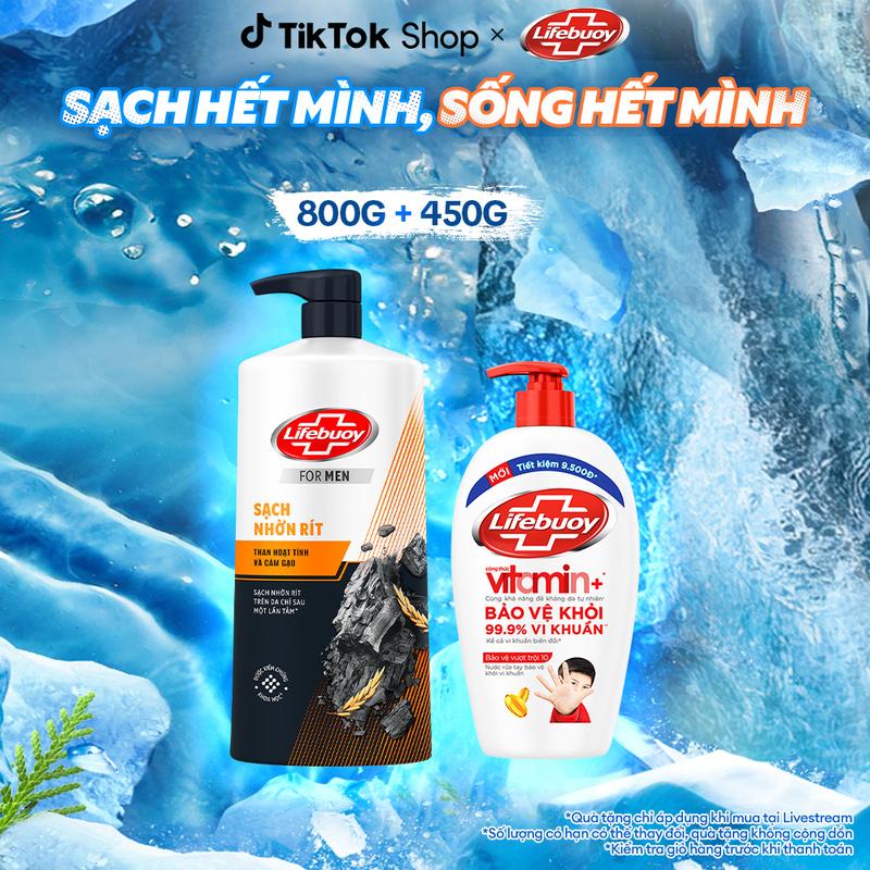  Bộ Đôi Sữa Tắm Lifebuoy Detox Than Hoạt Tính & Cám Gạo Hỗ Trợ Loại Bỏ Bã Nhờn Chai 800g + Nước Rửa Tay Lifebuoy Công thức Vitamin+ Hỗ Trợ Bảo Vệ Vượt Trội 10 450g Chai  1  