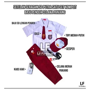 Set Komplit Setelan Seragam Anak SD Laki-Laki - Baju SD Pendek Celana Merah Panjang