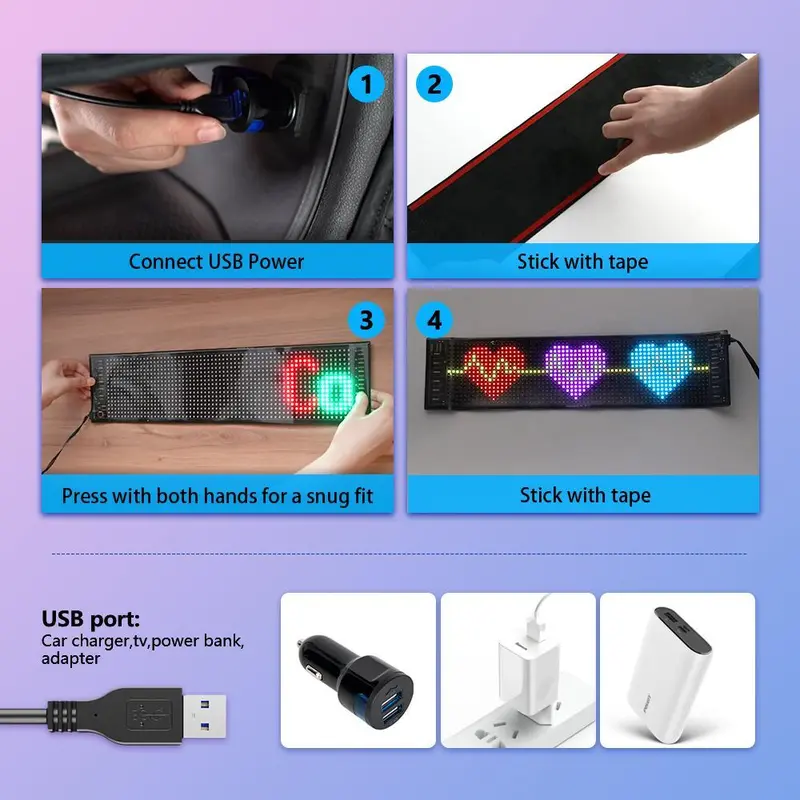 Flexible Matrix Pixel Light, RGB Scrolling Illuminated Signage, USB Powered Bluetooth-compatible Control LED Light, Novelty Lighting for Car & Store, Car Accessory 8