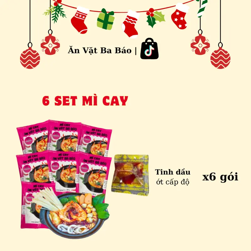 [ Pb ] COMBO 6 GÓI MÌ CAY BA BÁO CỐT PHA SẴN CHUẨN VỊ QUÁN ( 1 GÓI GỒM MÌ VÀ SÚP ) NẤU TẠI NHÀ VỊ TẠI QUÁN ( Miến , mì ) 1