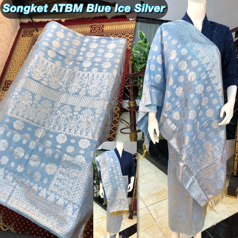 SONGKET ATBM CANTIK MANIS /Blue Ice Silver / songket Tenun Mesin palembang /Songket pengantin 2