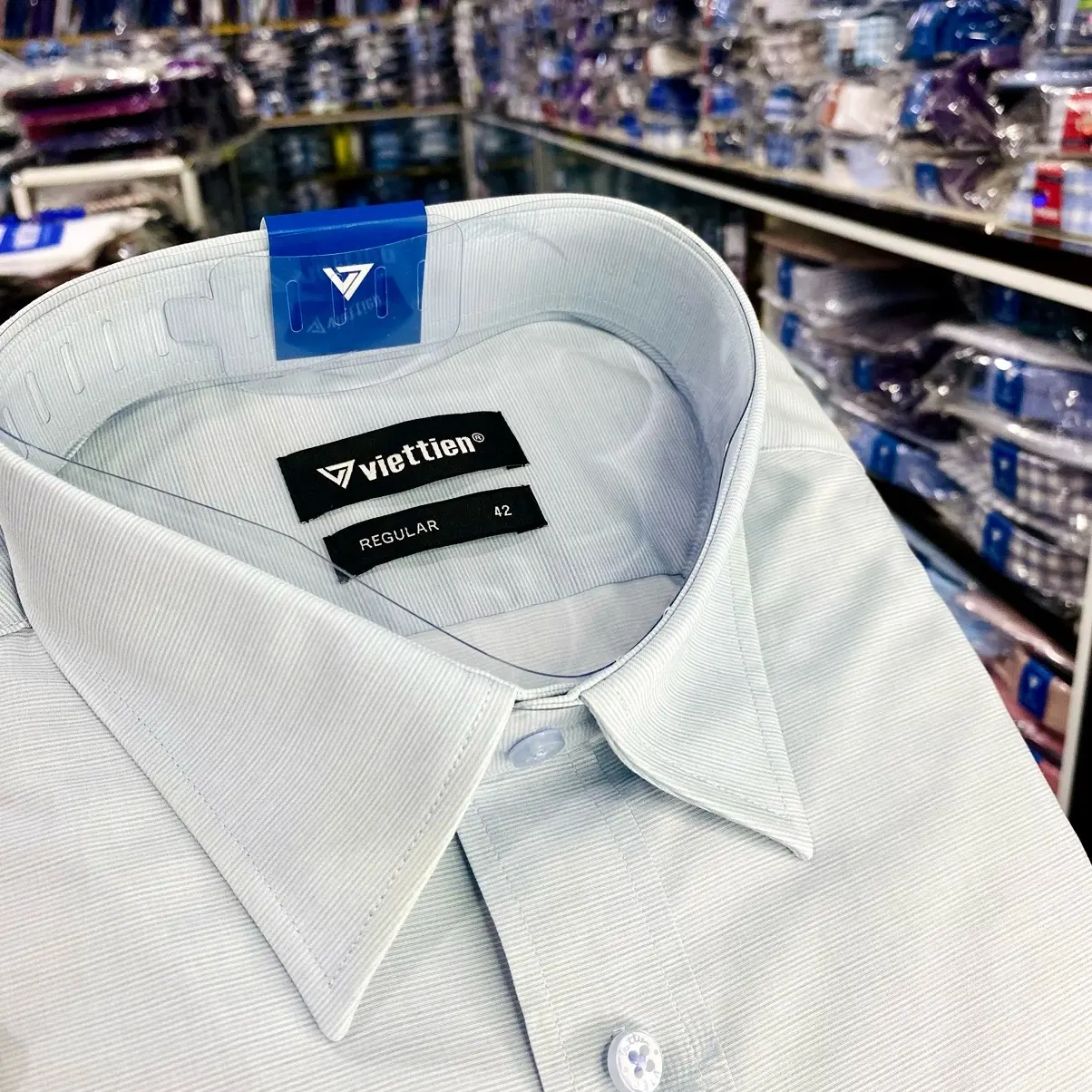 Viettien️- 0054- Áo sơ mi nam dài tay họa tiết cao cấp fom regular - Menswear Xanh Nhạt
