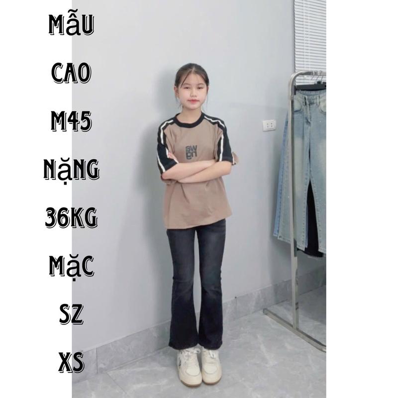 LOE NẤM LÙN QUẦN JEANS NỮ ỐNG LOE MÀU ĐEN KHÓI PHỐI RIA MEO 9 TẤC 90cm dành cho nấm lùn dưới m53 mặc vừa chất jeans co dãn