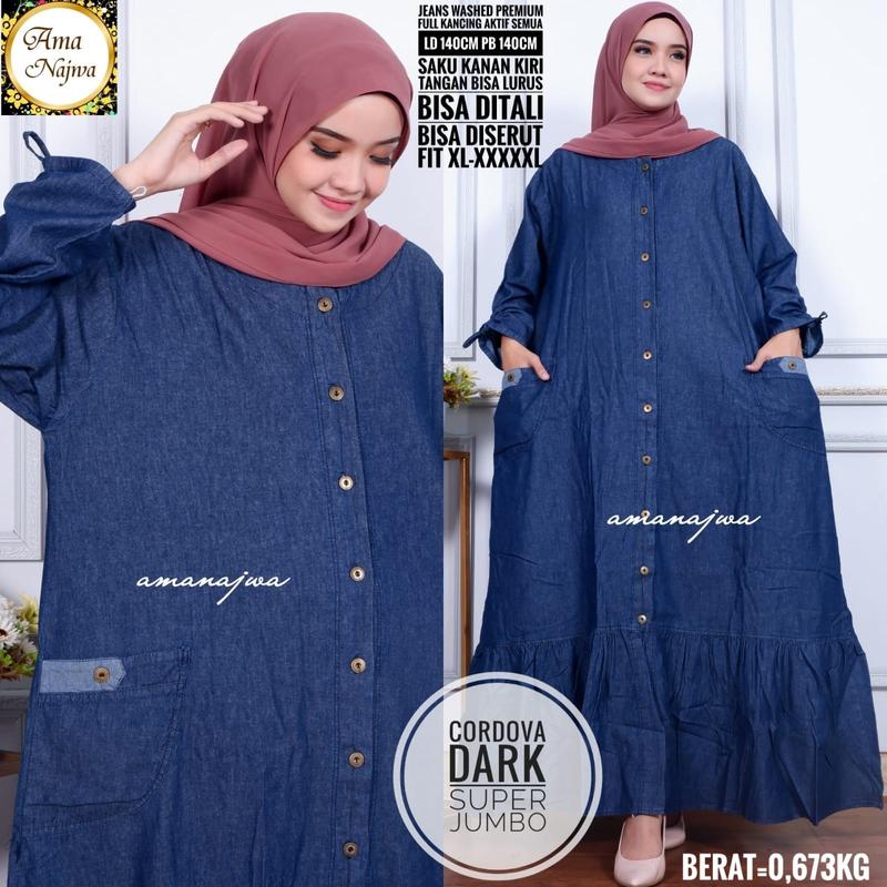 gamis jeans jumbo xxl-xxxxl -gamis super jumbo jeans ld 120-140 cm Dress Muslim Baju Wanita Dewasa 3