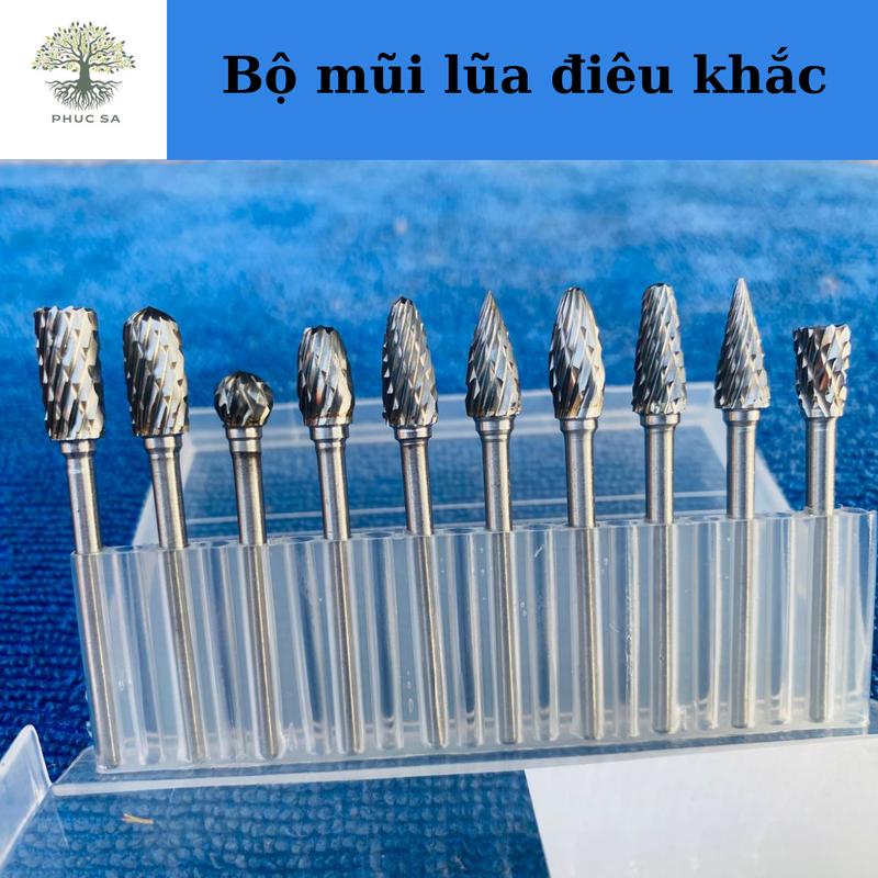 Bộ 10 mũi mài khắc hợp kim, gỗ lũa cốt 3mm