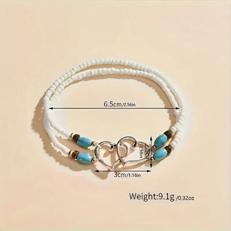 Piece Bohemian Chic Anklet Set - Natural Crystal Beaded Ankle Bracelets with Double Hollow Hearts, Elegant Seed Beads, Adjustable Elastic Cord, Ideal Gift for Women, Perfect for Boho Fashion, Summer Vibes, and anxiety  rings anxiety  rings anxiety  rings 2