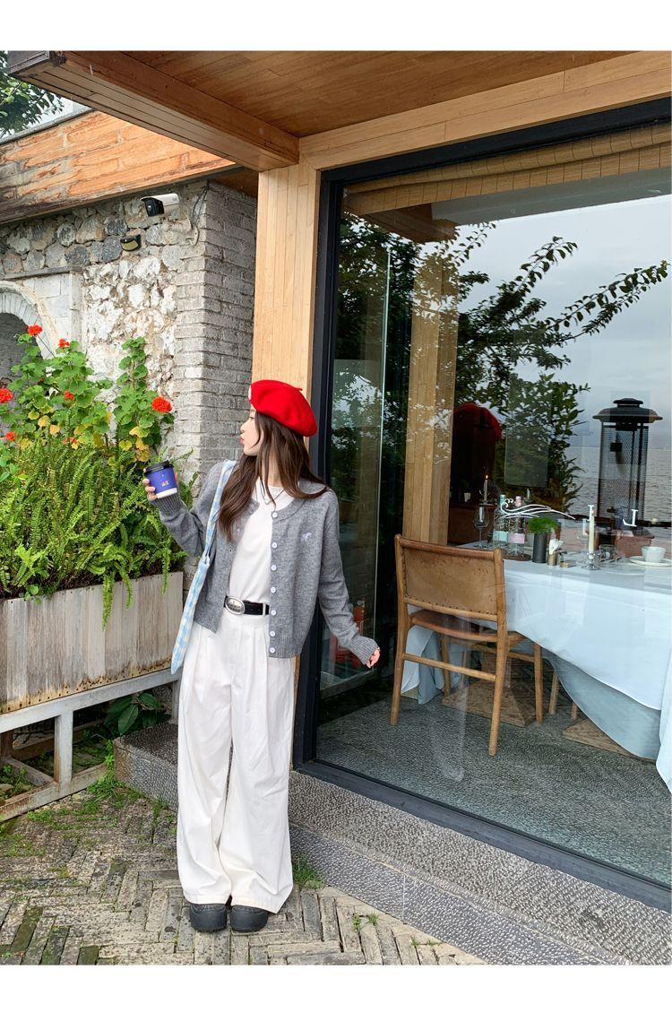 Product Introduction of Red Sweater Cardigan Outer Wear High Sense 2024 New Autumn and Winter Embroidery Western Style Knitted Loose-Fitting Coat Top 25