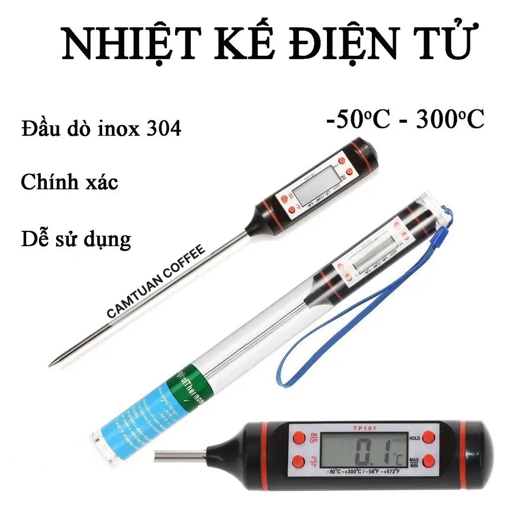 Nhiệt kế điện tử độ chính xác cao, đầu dò thép không ghỉ dùng để đo sữa, đồ uống, thức ăn