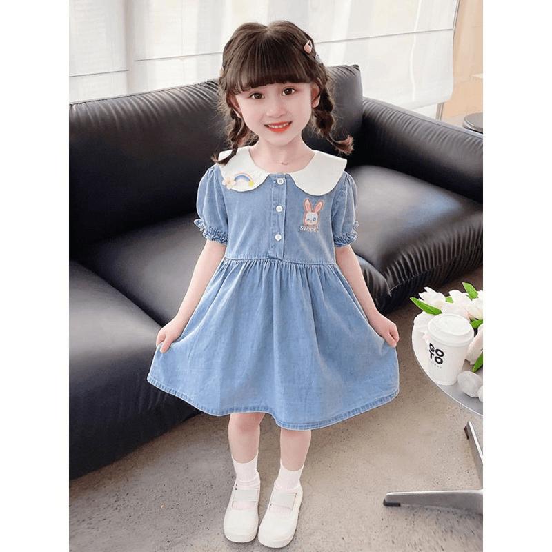 Váy Mùa Hè Cho Bé Gái, Phong Cách Công Chúa, Váy Denim Mềm, Cho Bé Và Trẻ Em Mới, Phong Cách Phương Tây, Thích Hợp Đi Chơi 1
