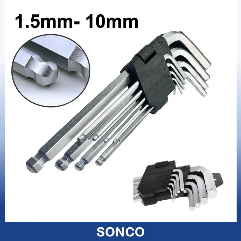 Set Kunci Allen Hex, 9Pcs, 1.5mm-10mm, Bola Mata Tahan Lama, - TikTok ...