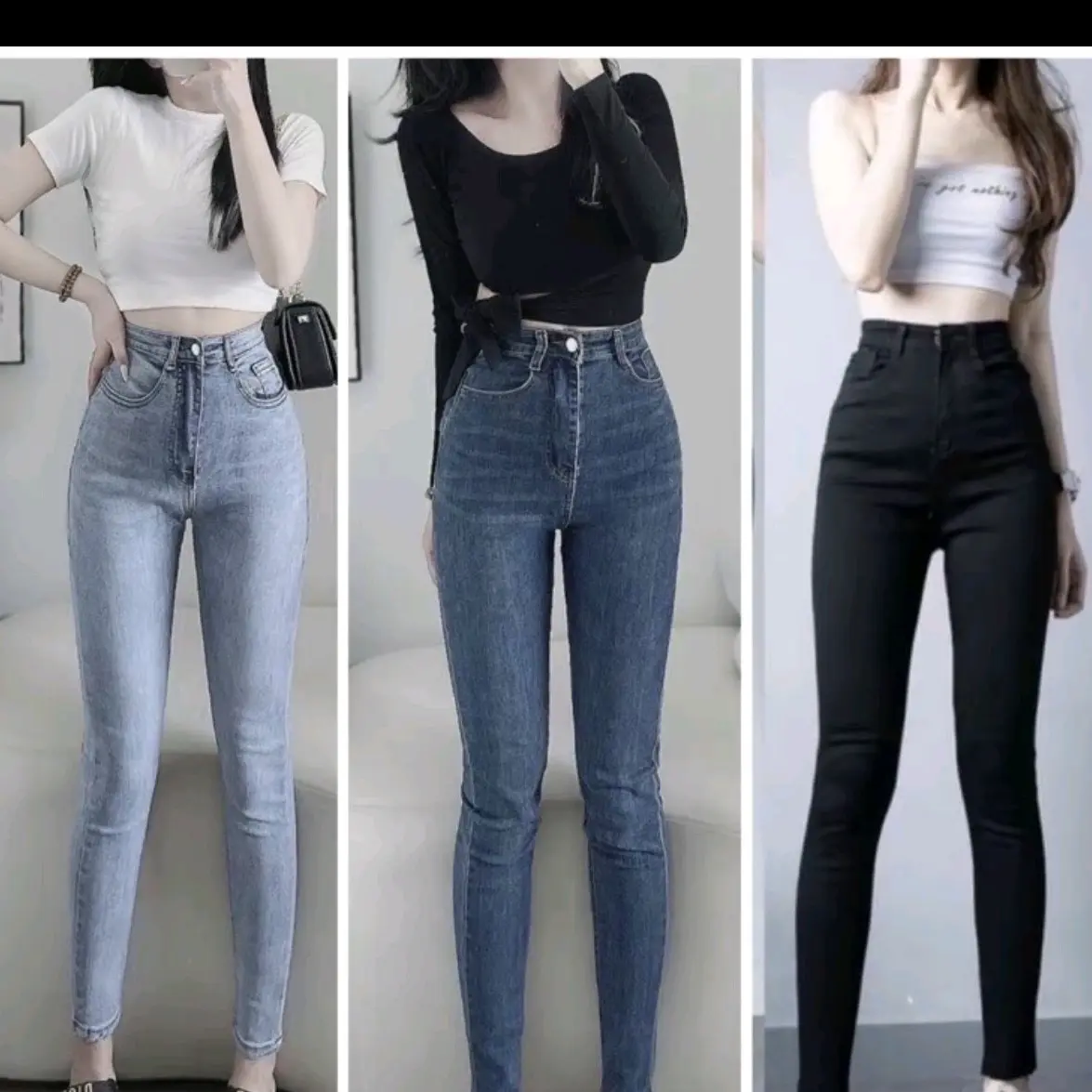 Quần jean ôm cạp cao siêu co dãn, Quân bò skynny dáng ôm chất jean mềm chuẩn fom Nữ Pants Nữ Pants