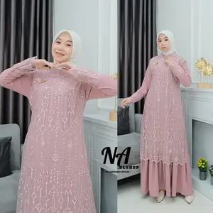 Na-FASHION Shafiya Dress Gamis Hits Trendy Terbaru Bahan Crinkle Mix Tulle Bordir Simple Mewah Cantik Elegan Muslim Wanita Airflow Pesta  Remaja