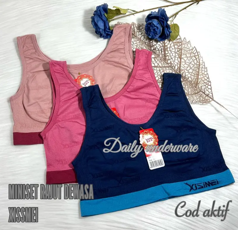 ISI 6 , miniset wanita dewasa merk xissmei, bahan rajut, melarnya banyak Bh Katun Bra Tipis Busa Renda 5