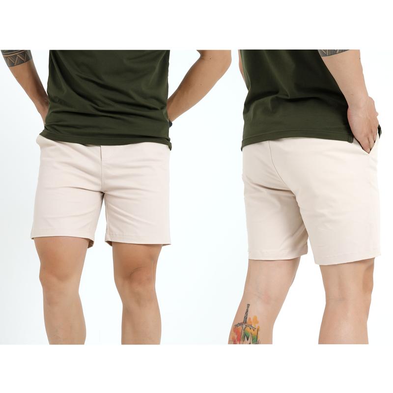 Quần short nam vải kaki coton 2 chiều form chuẩn men trên gối tôn dáng dễ phối đồ Menswear Quần Lửng Có Túi Jean 【 mix geora   màu nâu thường Khóa kéo Khaki