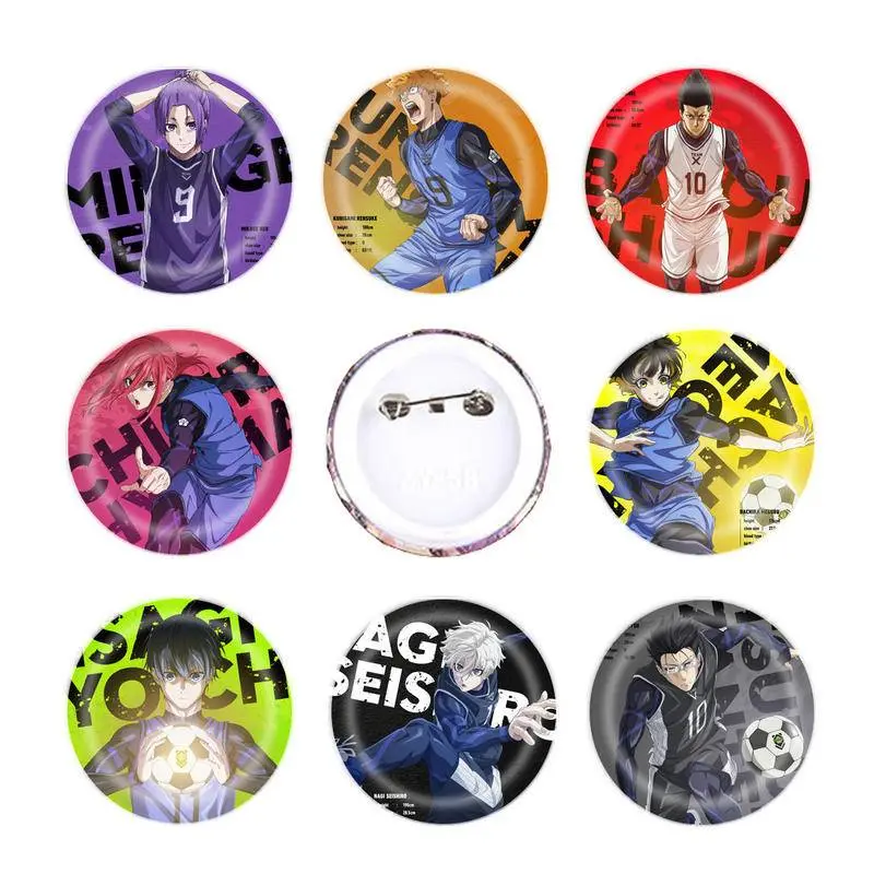 6 kiểu Anime Xanh da trời Lock Cosplay, huy hiệu ba lô, Isagi Yoichi Bachira Meguru Chigiri Seishiro Nagi Mikage Reo, ghim bộ sưu tập, kẹp ngực cho túi xách, quần áo 0