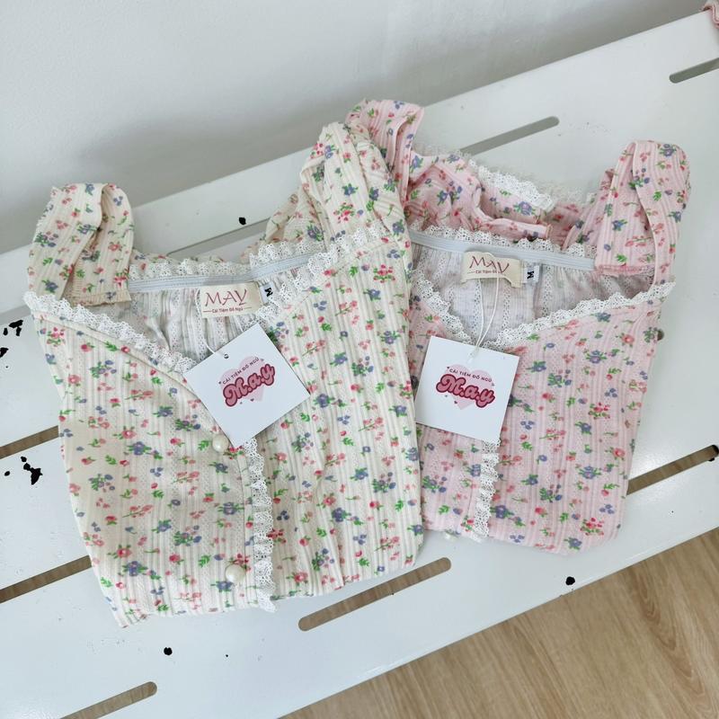 Product Introduction of M06 set đồ mặc nhà nữ mùa hè hoạ tiết hoa nhí xinh xắn, bộ ngủ nữ có tay cổ bèo dễ thương 3