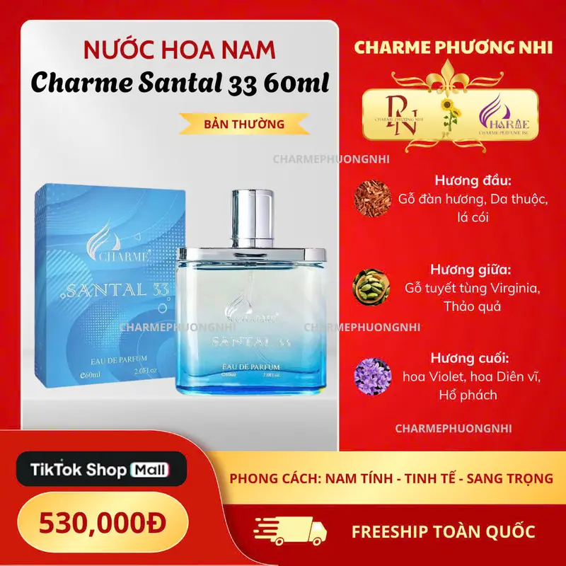 CHARME PERFUME-Nước hoa nam SANTAL 33 60ml-hương gỗ sang trọng, cá tính, mạnh mẽ Perfume Xịt Thơm Cosmetic 0