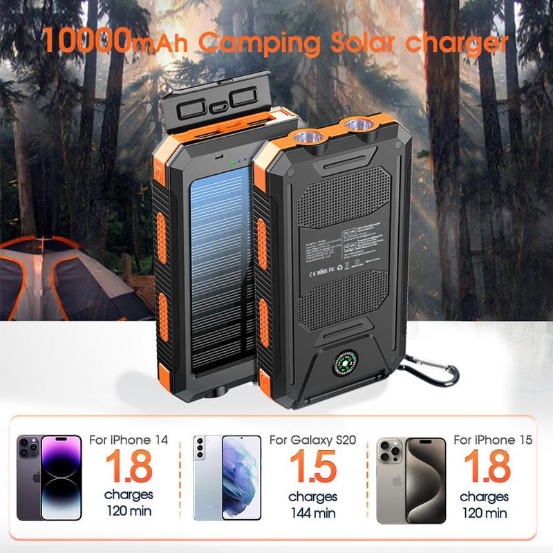 10000mAh Solar Power Bank, Dual USB Output Port Waterproof Power Bank with LED Light, Solar Phone Charger for iPhone & Android, Stocking Fillers Gift, Travel Gadgets, Electronics Accessories 8