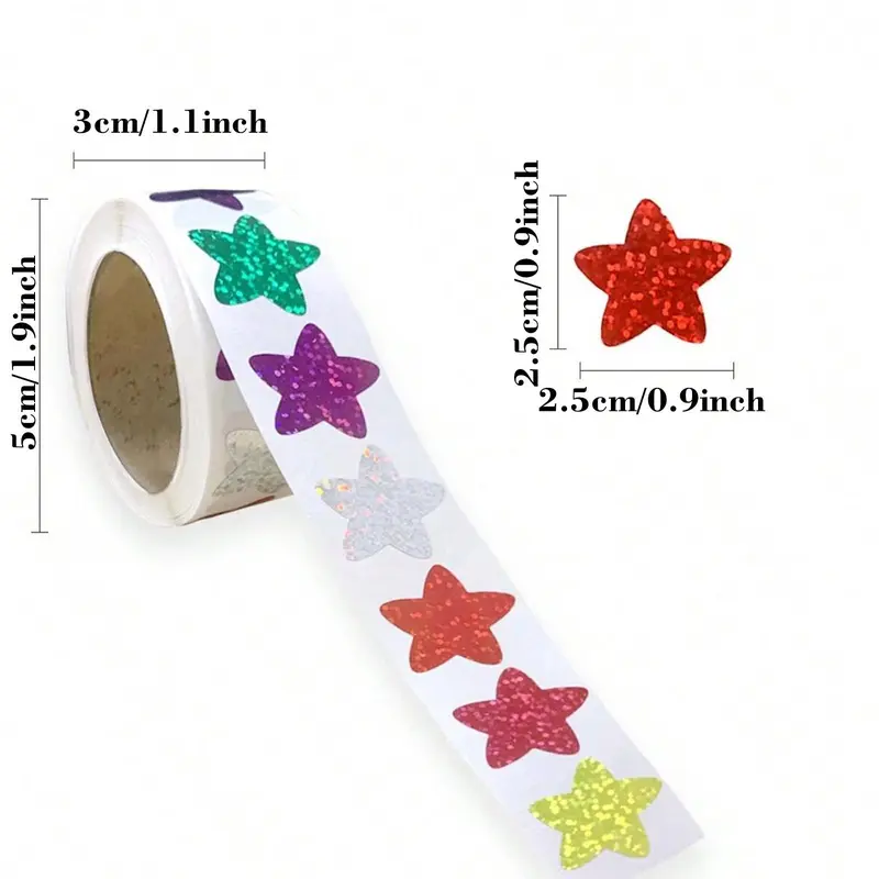 Star Shaped Self-adhesive Sticker, 500pcs/roll Colorful Laser Star Sticker, Decorative Sticker for Gift Goods, Sealing Sticker for Gift Wrapping 1