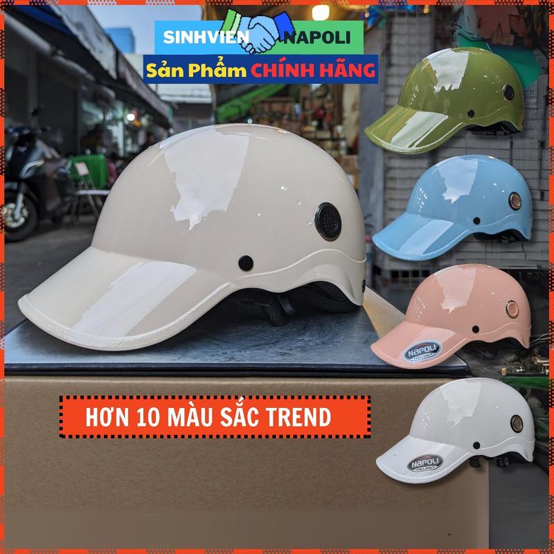 Mũ bảo hiểm nửa đầu Lưỡi Trai có lỗ thông gió Chính Hãng Napoli - Có Mút Xốp đạt tiêu chuẩn Quates3 Phù Hợp cả Nam và Nữ Helmet