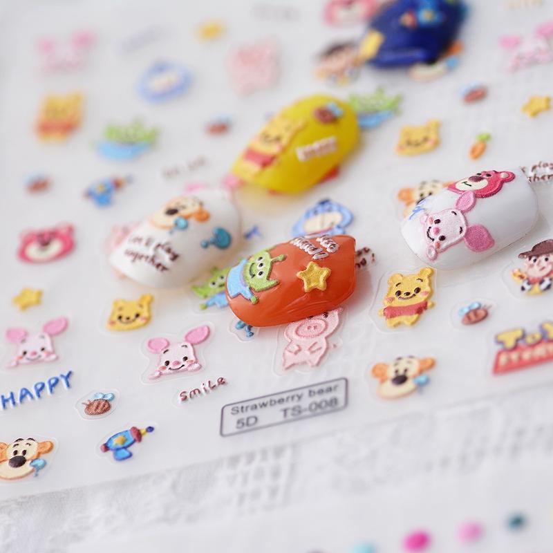 Miếng Dán Móng Tay Nâng Cao, Quy Trình Mới 3D Và 5D, Miếng Dán Dập Nổi Gấu Nhỏ Mật Ong, Miếng Dán Móng Tay Nghệ Thuật Động Vật Hoạt Hình, Thiết Kế Thời Trang 6