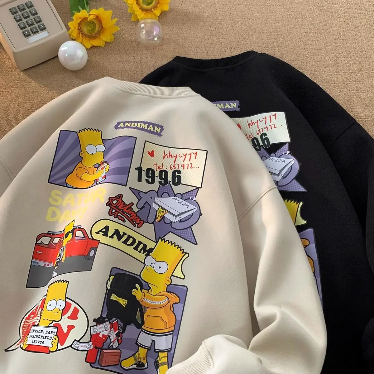 Áo Nỉ Crewneck, Dành Cho Nam Giới, Bộ Sưu Tập Mùa Thu Và Mùa Đông, Áo Khoác Hoạt Hình Cổ Điển Mỹ Hàng Mới Về, Thương Hiệu Hợp Xu Hướng Áo Không Mũ Menswear Hoodie Dài Tay