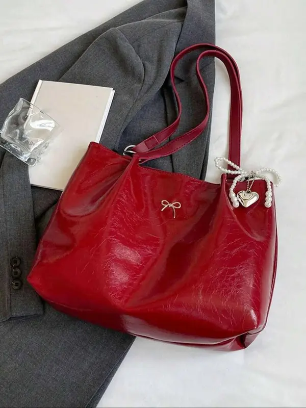 Women's Elegant Bowk Decorated Tote Bag, Fashionable Large Capacity Shoulder Bag for Daily Used, Casual Trendy Versatile High-quality Daily Commuting Bag 4